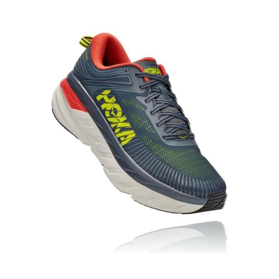 Men's Hoka Bondi 7 Road Running Shoes Grey / Red | US01KSWEH