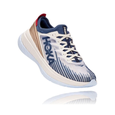 Men's Hoka Carbon X-SPE Sneakers White / Blue / Gold | US39VYTLJ