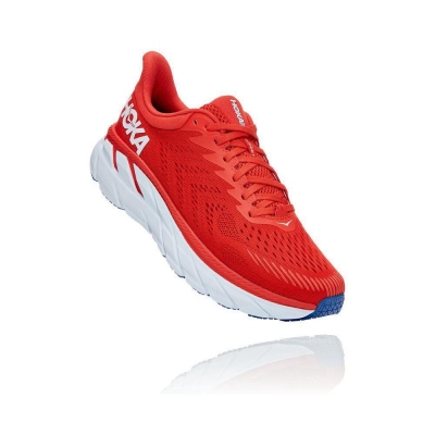 Men's Hoka Clifton 7 Road Running Shoes Red | US14KHQZO