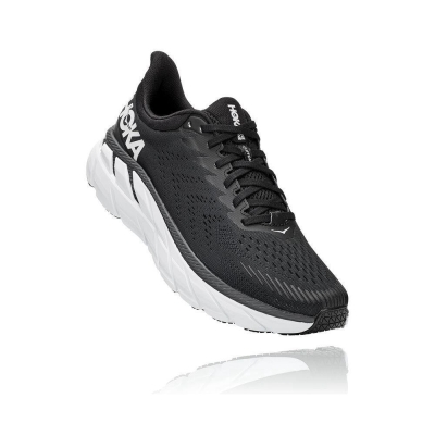 Men's Hoka Clifton 7 Road Running Shoes Black / White | US48NFKLI