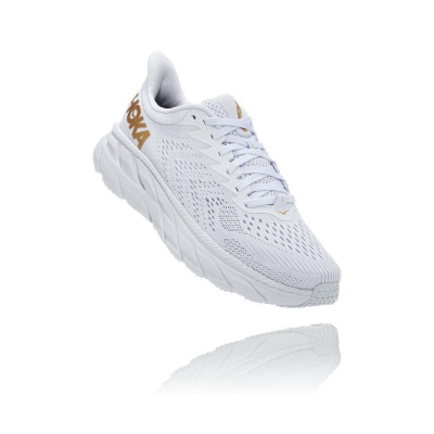 Men's Hoka Clifton 7 Running Shoes White / Gold | US13FZIEL