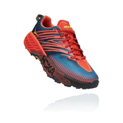 Men's Hoka Speedgoat 4 Running Shoes Red / Blue | US13LUMCA