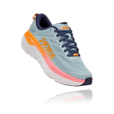 Women's Hoka Bondi 7 Road Running Shoes Blue / Orange | US70SOXNP