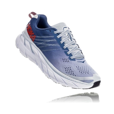 Women's Hoka Clifton 6 Road Running Shoes Blue / Red | US17DFOSM