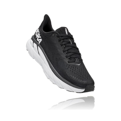 Women's Hoka Clifton 7 Running Shoes Black / White | US39OENQY