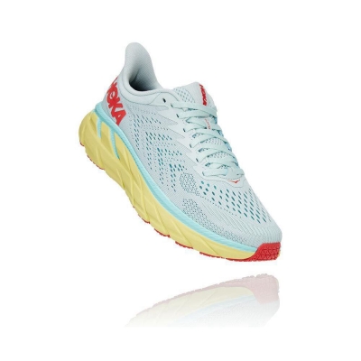 Women's Hoka Clifton 7 Running Shoes White / Yellow | US70OUHWB