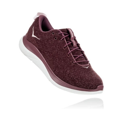 Women's Hoka Hupana Flow Wool Road Running Shoes Burgundy | US64MBJAU