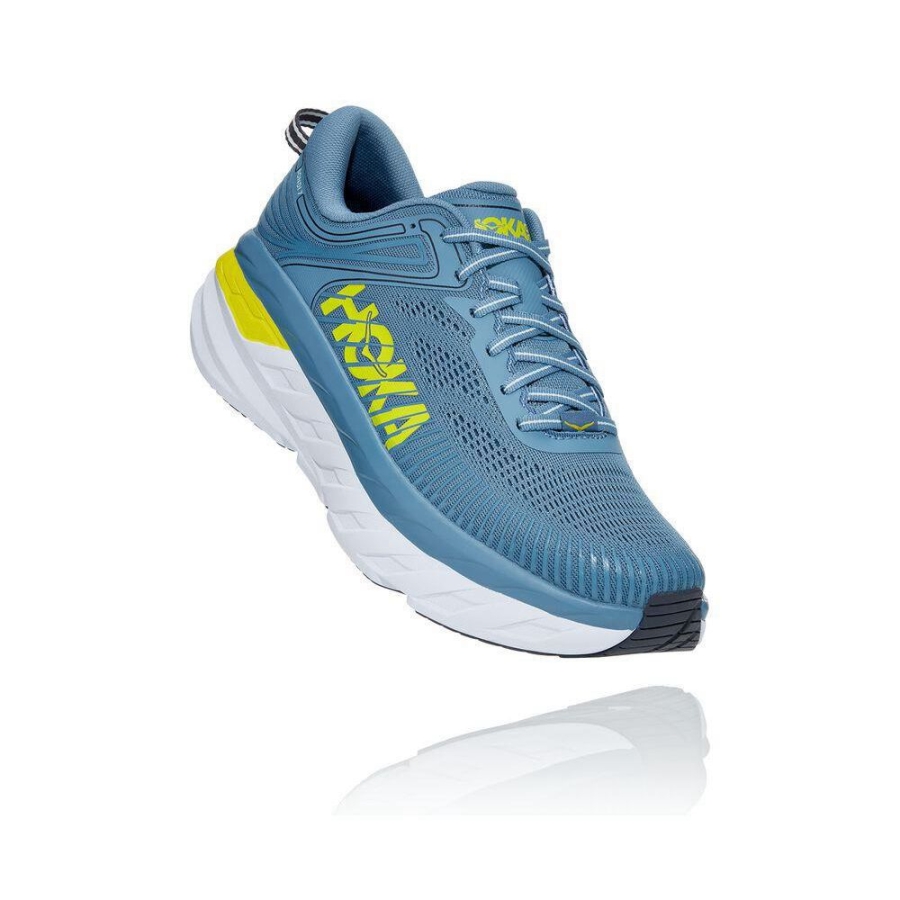 Men\'s Hoka Bondi 7 Running Shoes Blue / Yellow | US05DIAUR