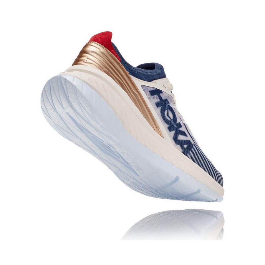 Men's Hoka Carbon X-SPE Sneakers White / Blue / Gold | US39VYTLJ