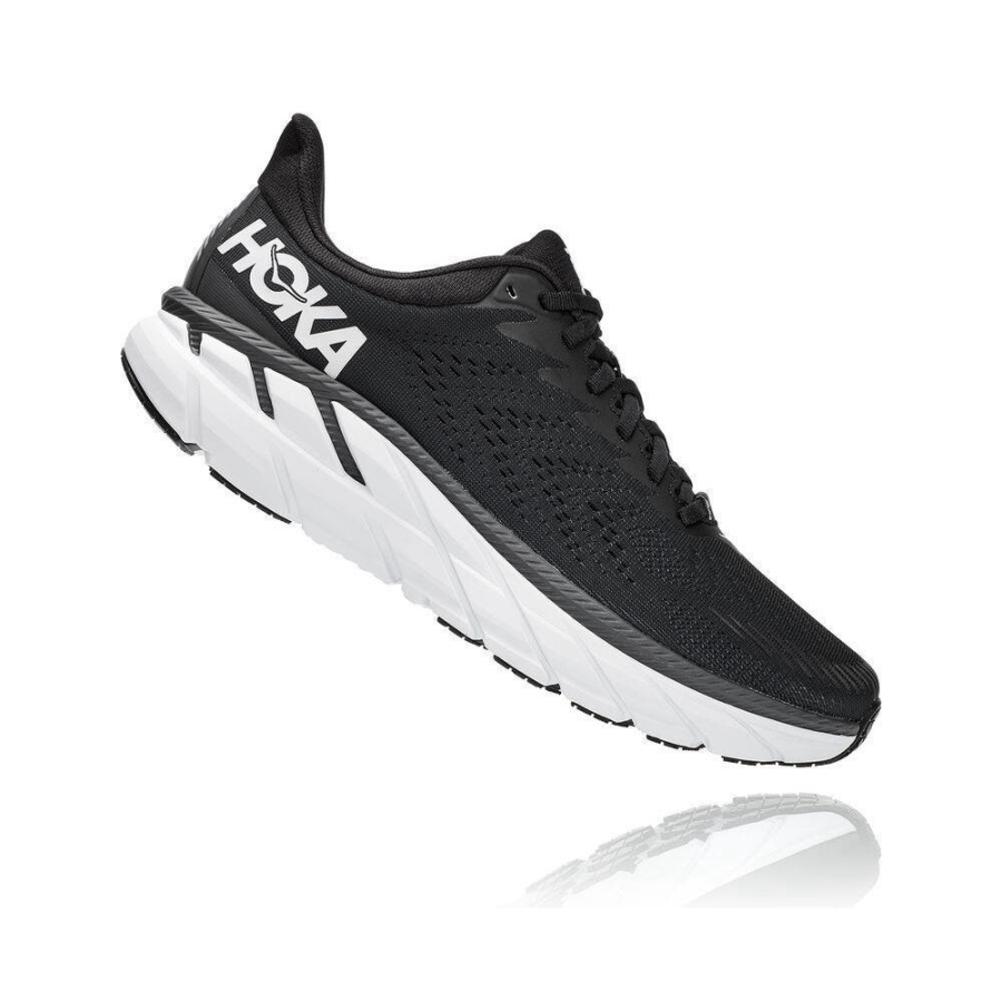 Men's Hoka Clifton 7 Road Running Shoes Black / White | US48NFKLI