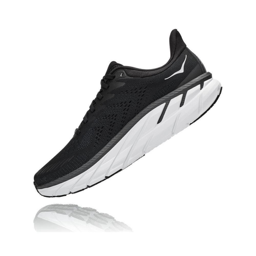 Men's Hoka Clifton 7 Road Running Shoes Black / White | US48NFKLI