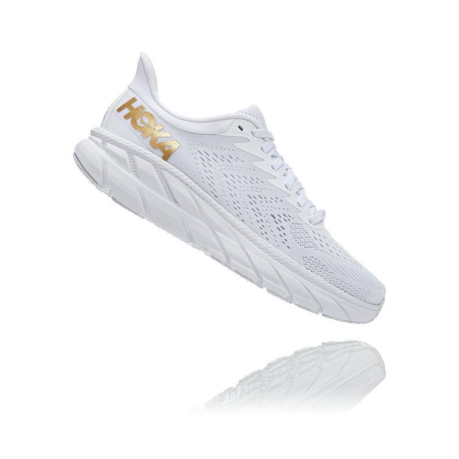 Men's Hoka Clifton 7 Road Running Shoes White / Gold | US57WLMXP