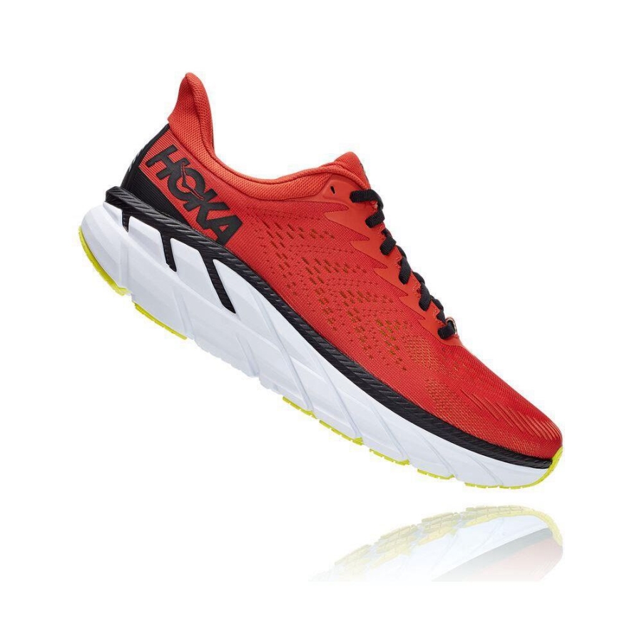 Men's Hoka Clifton 7 Road Running Shoes Red / Black | US74ITVQC