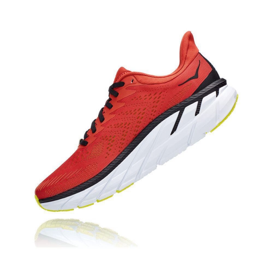 Men's Hoka Clifton 7 Road Running Shoes Red / Black | US74ITVQC