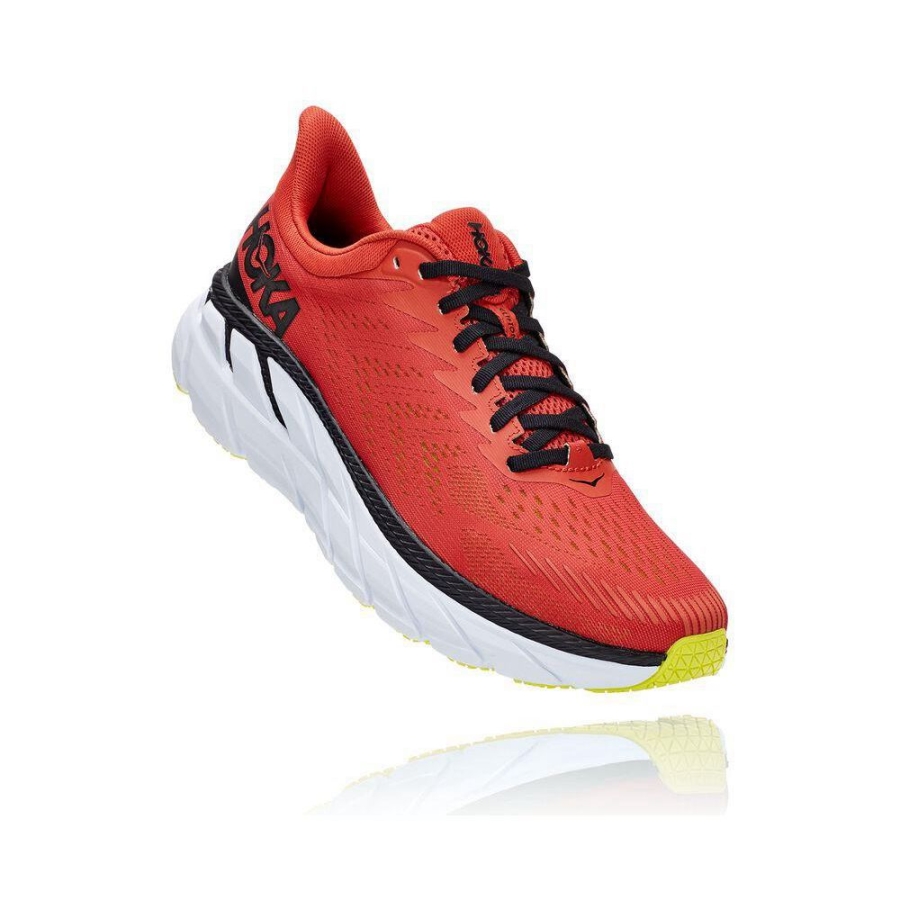 Men\'s Hoka Clifton 7 Road Running Shoes Red / Black | US74ITVQC