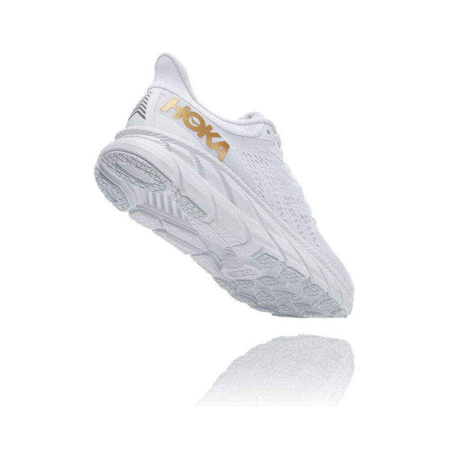 Men's Hoka Clifton 7 Running Shoes White / Gold | US13FZIEL