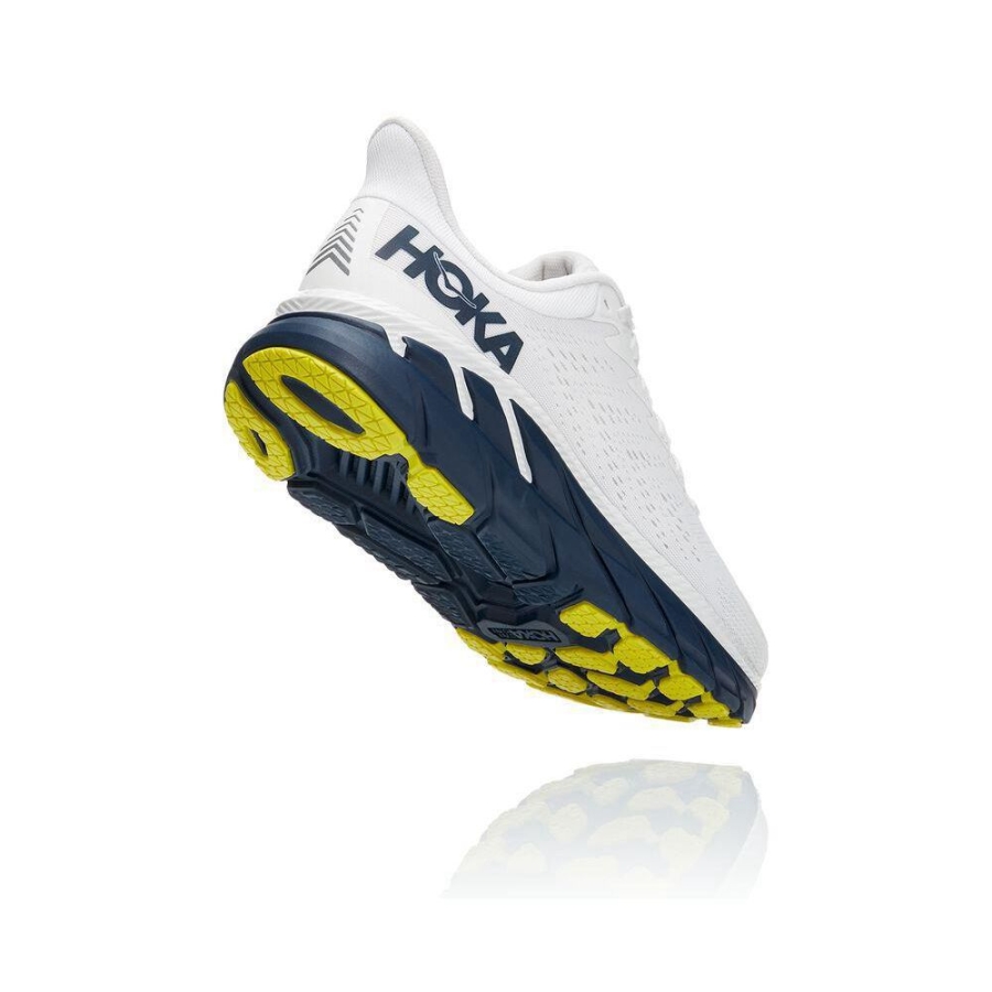 Men's Hoka Clifton 7 Running Shoes White / Navy | US34JBSUG