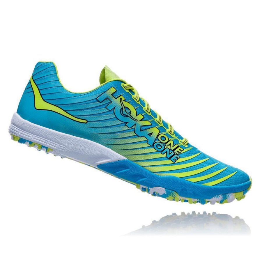 Men's Hoka EVO XC Spikes Shoes Blue / Yellow | US18NFJZR