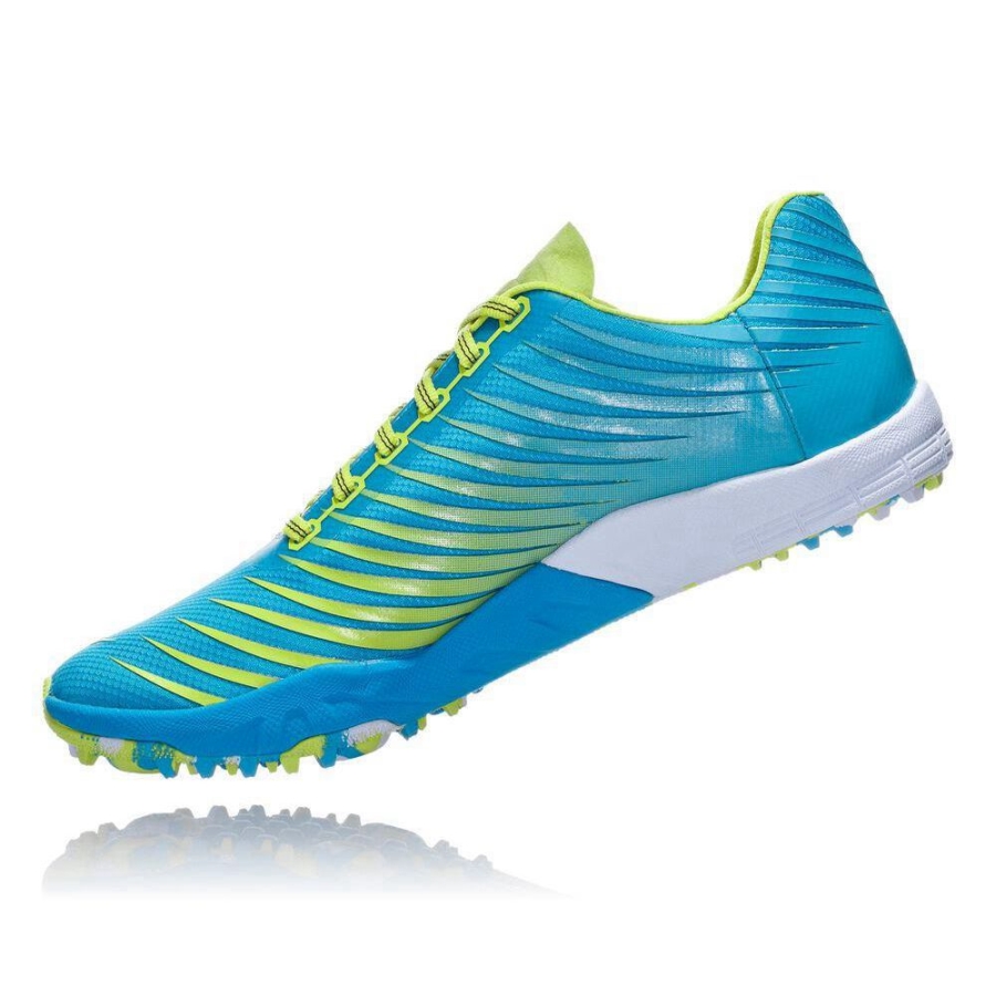 Men's Hoka EVO XC Spikes Shoes Blue / Yellow | US18NFJZR