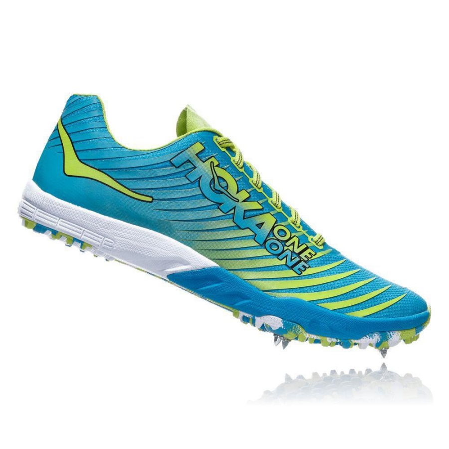 Men's Hoka EVO XC Spikes Shoes Blue / Yellow | US75MJDHI