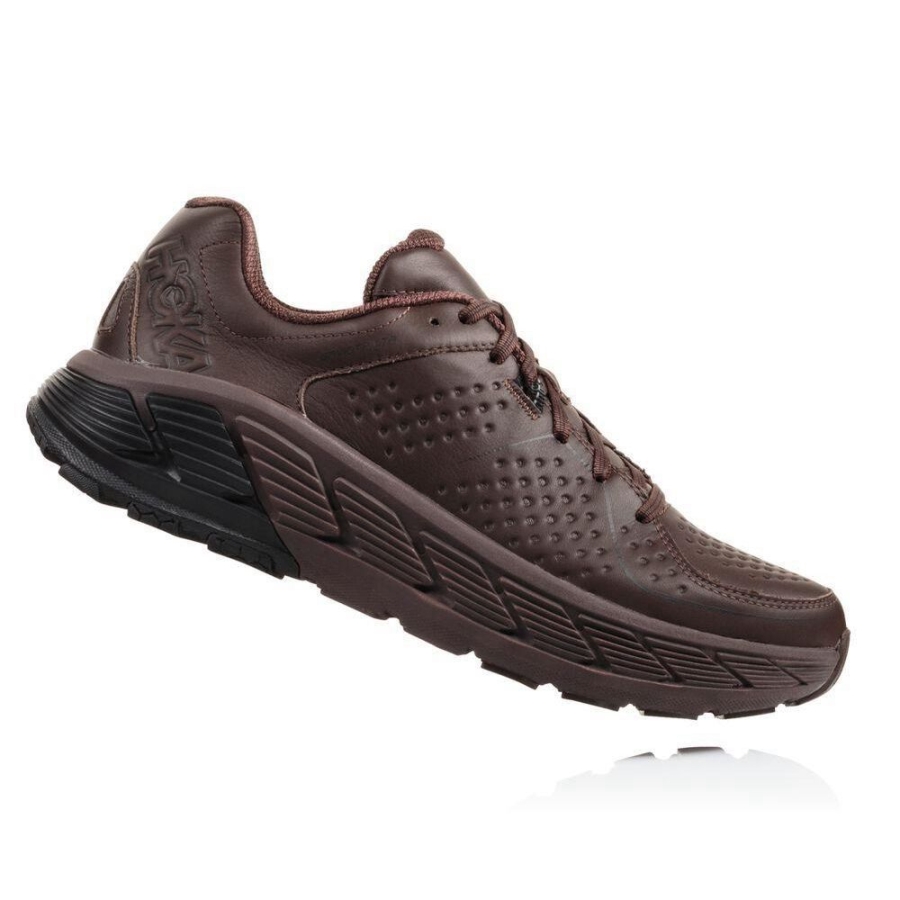 Men's Hoka Gaviota Leather Road Running Shoes Brown | US32ZWFIJ