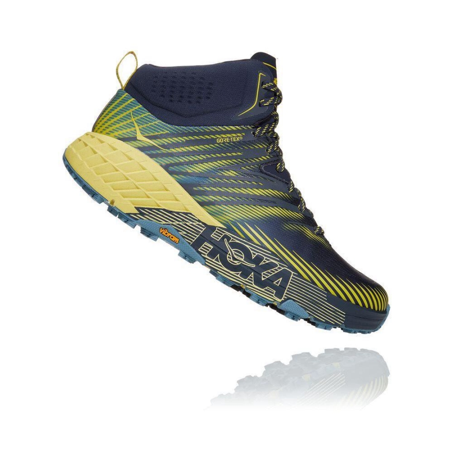 Men's Hoka Speedgoat Mid 2 GTX Hiking Boots Navy / Yellow | US59MYEGO