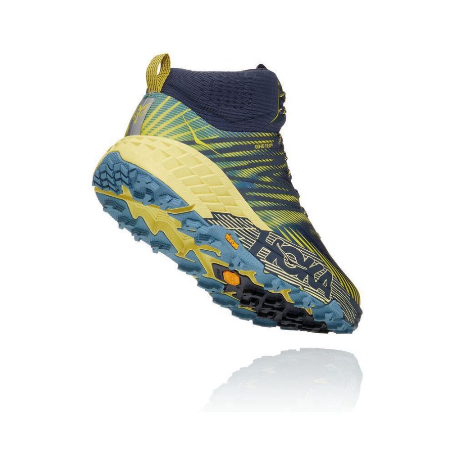 Men's Hoka Speedgoat Mid 2 GTX Hiking Boots Navy / Yellow | US59MYEGO