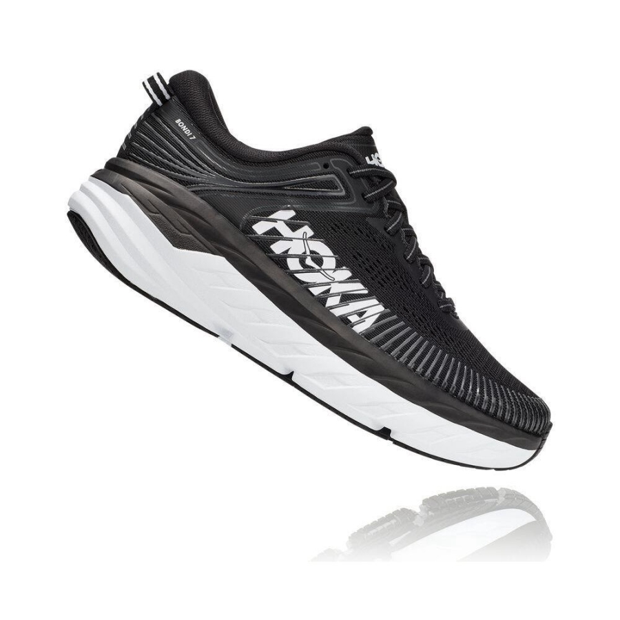 Women's Hoka Bondi 7 Running Shoes Black / White | US48WLIBS