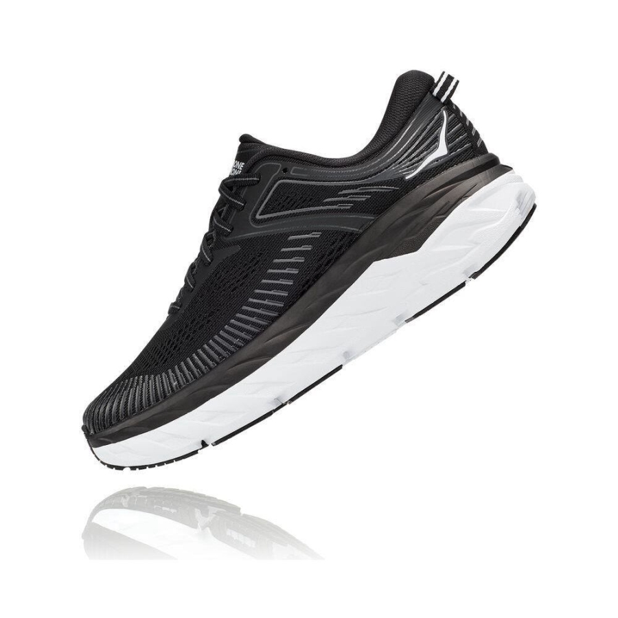 Women's Hoka Bondi 7 Running Shoes Black / White | US48WLIBS