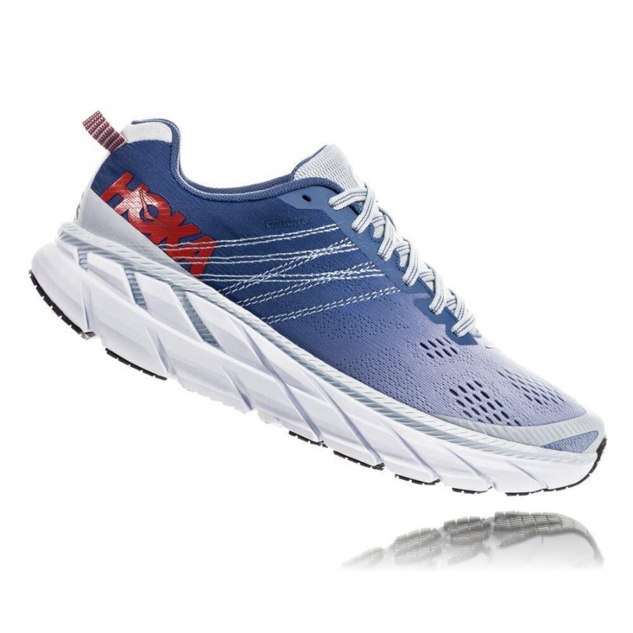 Women's Hoka Clifton 6 Road Running Shoes Blue / Red | US17DFOSM