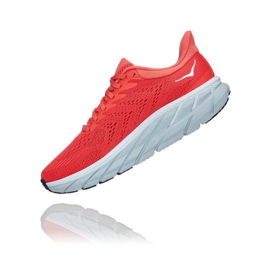 Women's Hoka Clifton 7 Road Running Shoes Red | US24CZUWV