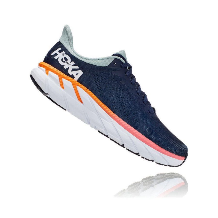 Women's Hoka Clifton 7 Road Running Shoes Navy | US60EWQMF