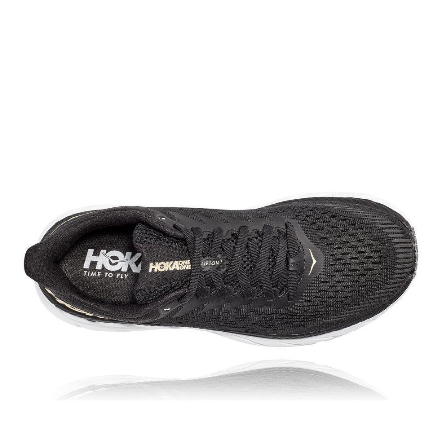 Women's Hoka Clifton 7 Road Running Shoes Black / Gold | US93MHGQK