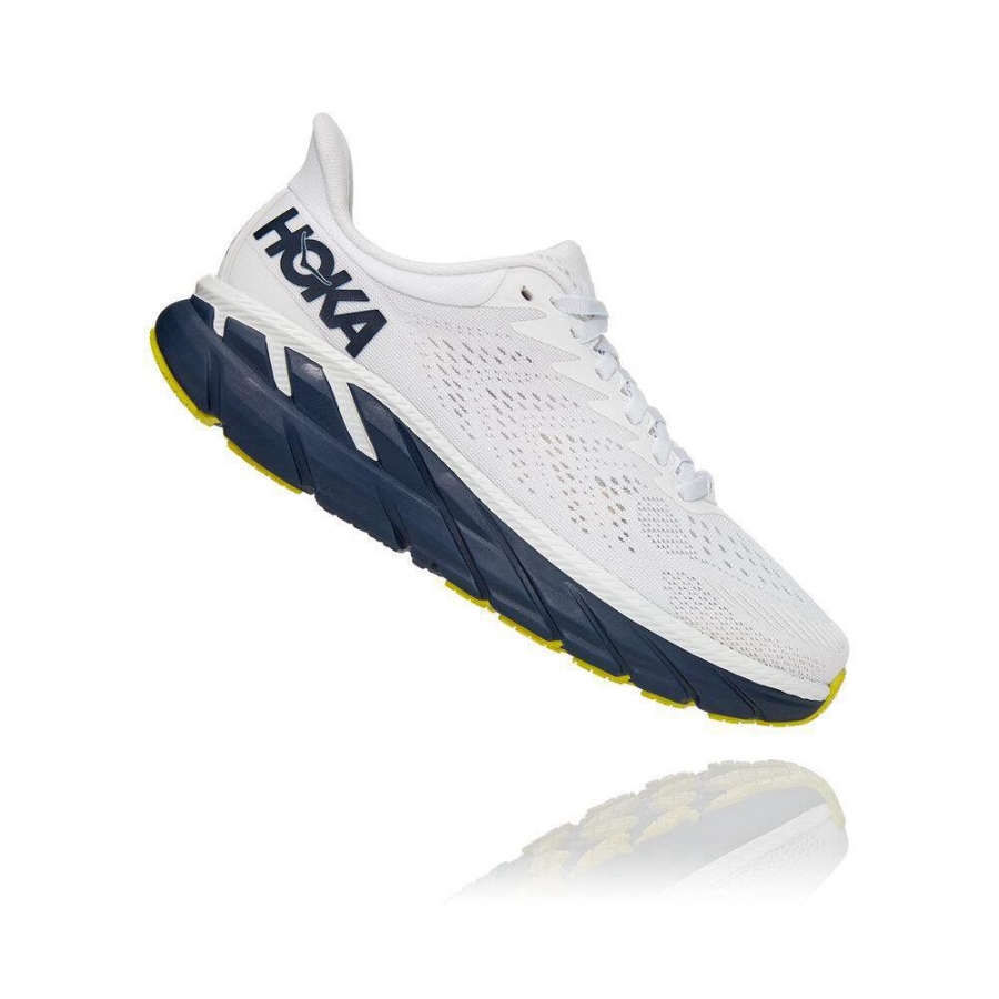 Women's Hoka Clifton 7 Road Running Shoes White / Navy | US94EUOCL