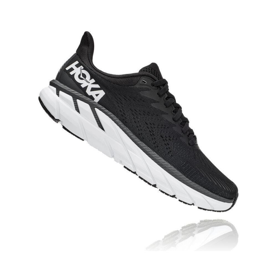 Women's Hoka Clifton 7 Road Running Shoes Black / White | US97GBEFC