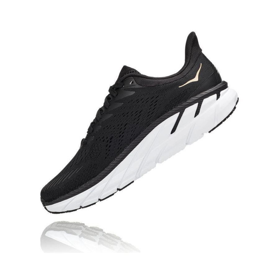 Women's Hoka Clifton 7 Running Shoes Black / Gold | US32ECUXB