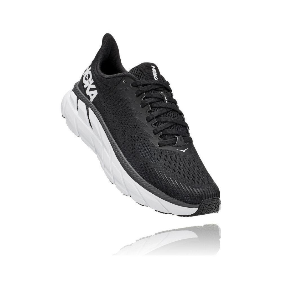 Women\'s Hoka Clifton 7 Walking Shoes Black / White | US45WDAXR