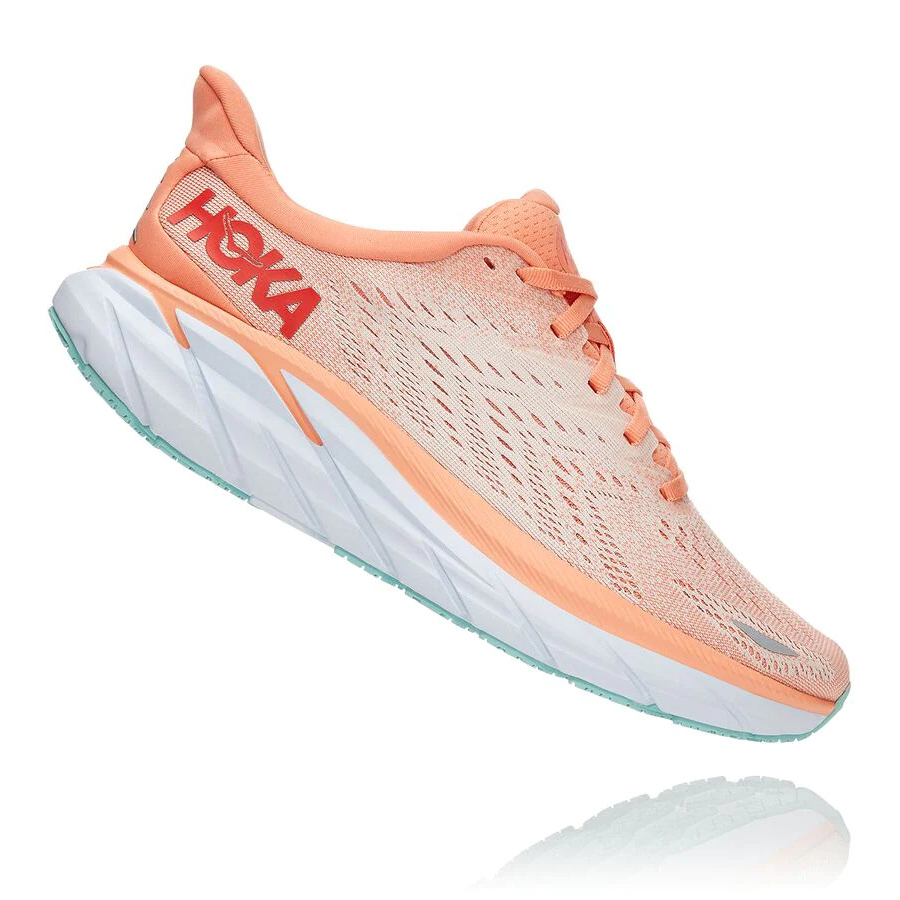 Women's Hoka Clifton 8 Road Running Shoes Orange / Silver | US84XUNEF