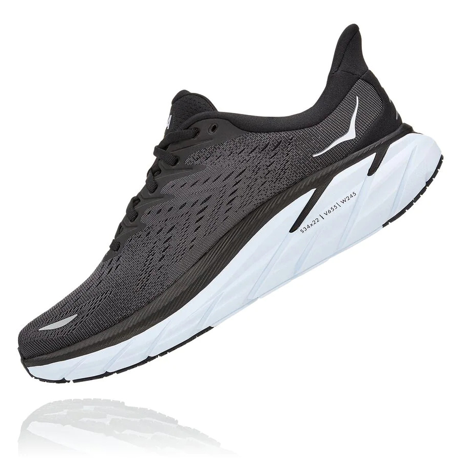 Women's Hoka Clifton 8 Road Running Shoes Black / White | US87XGWIO