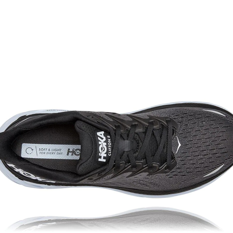 Women's Hoka Clifton 8 Road Running Shoes Black / White | US87XGWIO