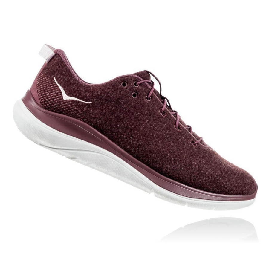 Women's Hoka Hupana Flow Wool Road Running Shoes Burgundy | US64MBJAU