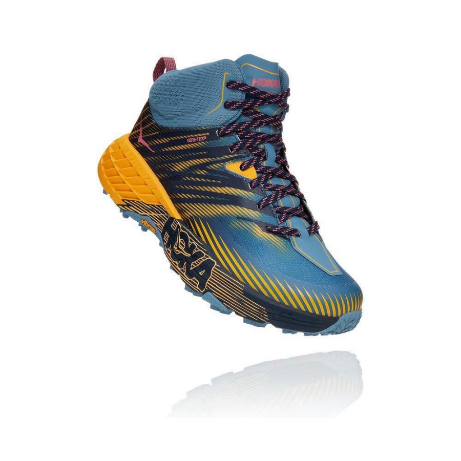 Women\'s Hoka Speedgoat Mid 2 GTX Trail Running Shoes Blue / Yellow | US25TZJVU